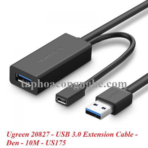 Ugreen 20827 10M màu Đen Cáp tín hiệu nối dài USB 3.0 hỗ trợ nguồn MICRO USB US175 30020827